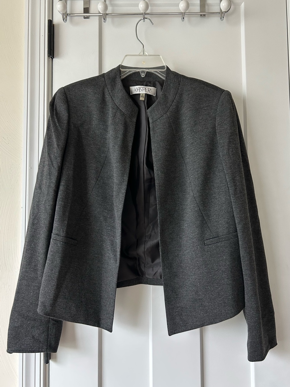 Kasper Women's Charcoal Collarless Open-Front Blazer
